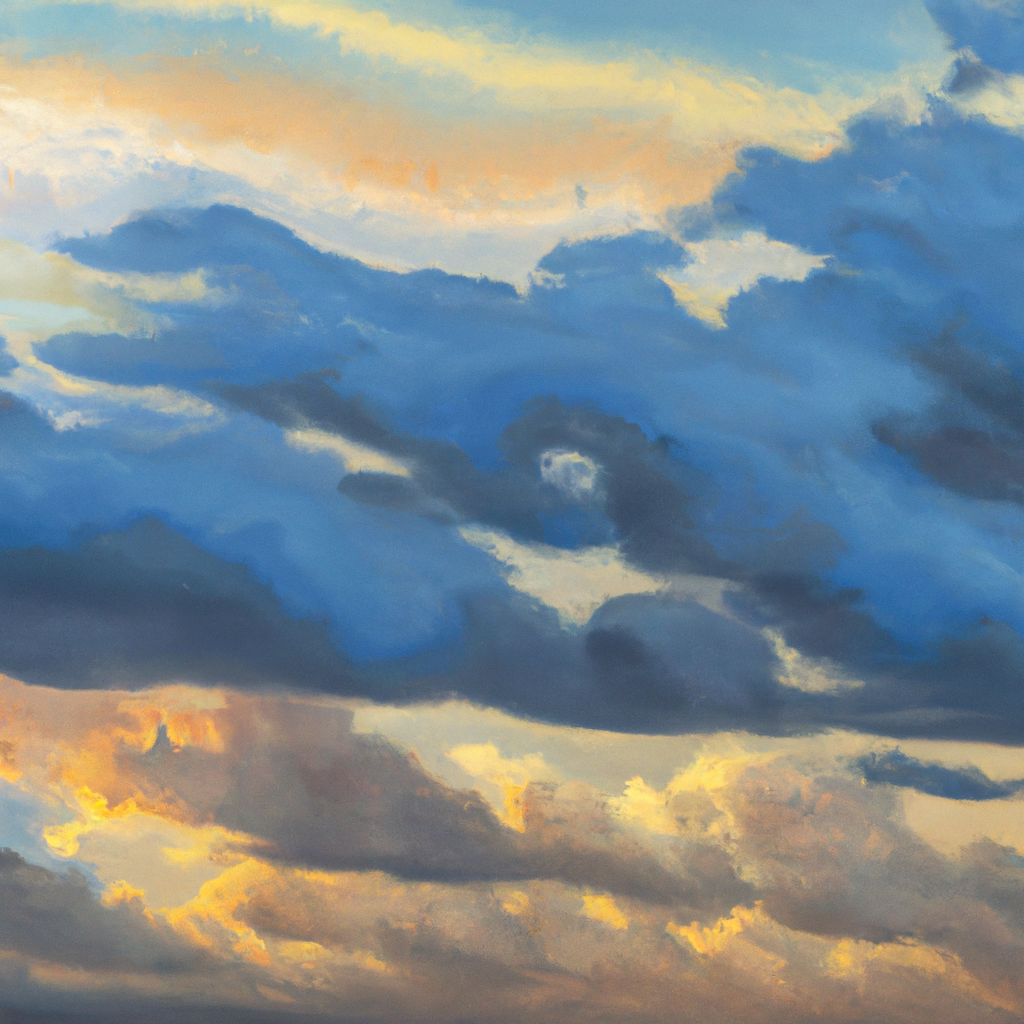 The clouds hover in shades of blue and orange, forming a halo.