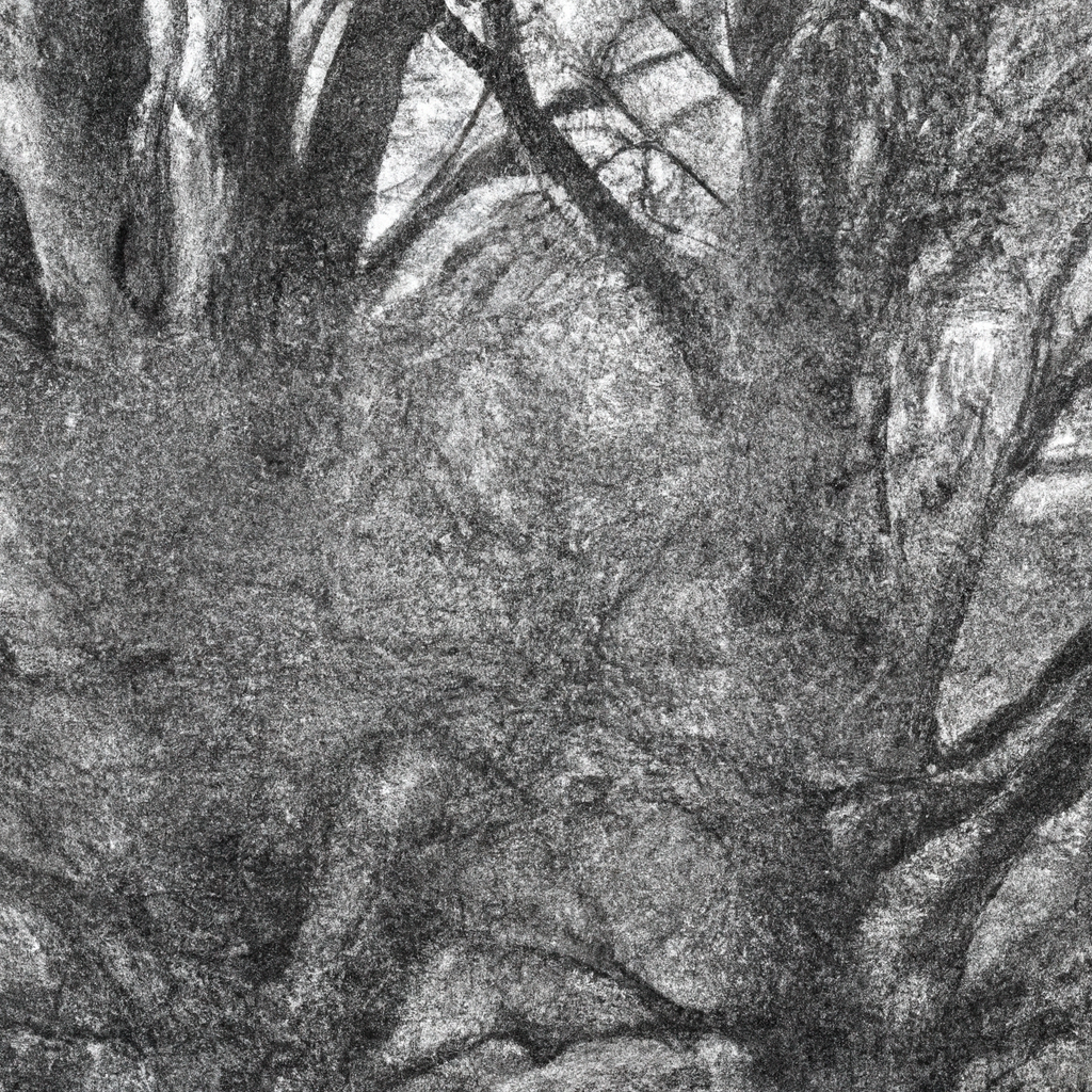 The organic symmetry of trees captured in a pencil, brush, and ink - a profound expression of art.