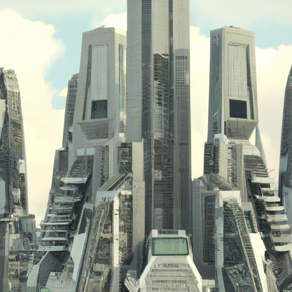 Green spaces, public transportation, and eco-friendly buildings are standard in the utopian cityscap