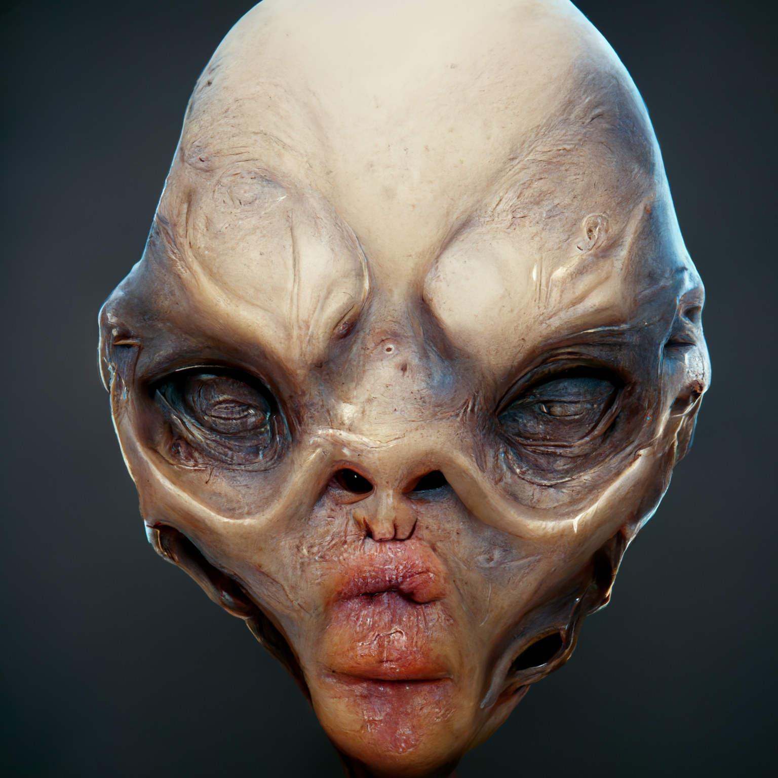 A closeup of an aliens face.