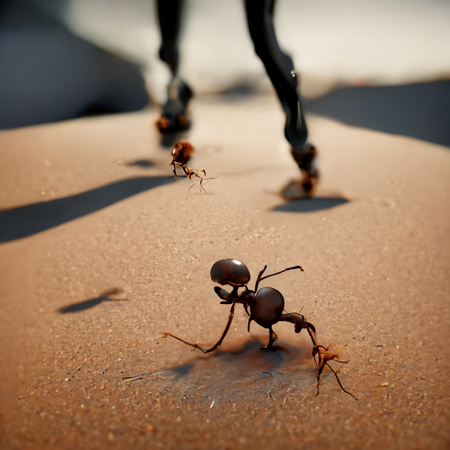 AI makes an ant walking around on the sand.
