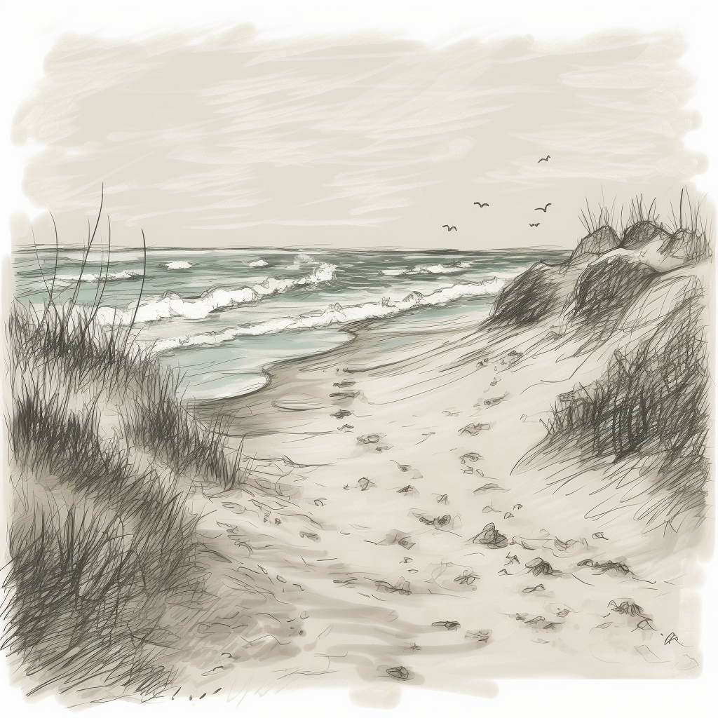 The sun-kissed beach sand awaits our artistic touch.