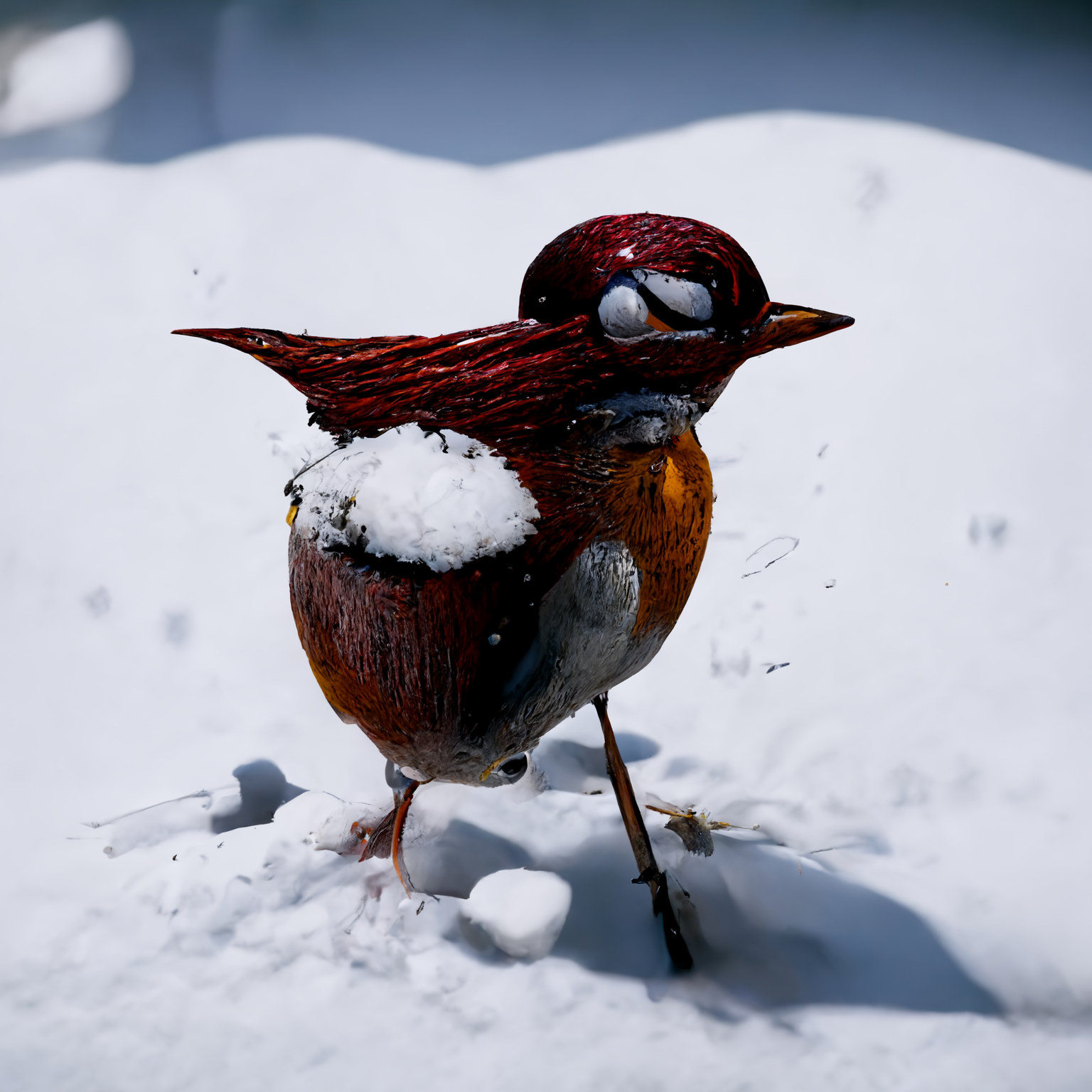 Snow merged with the bird - looks like a baby bird.