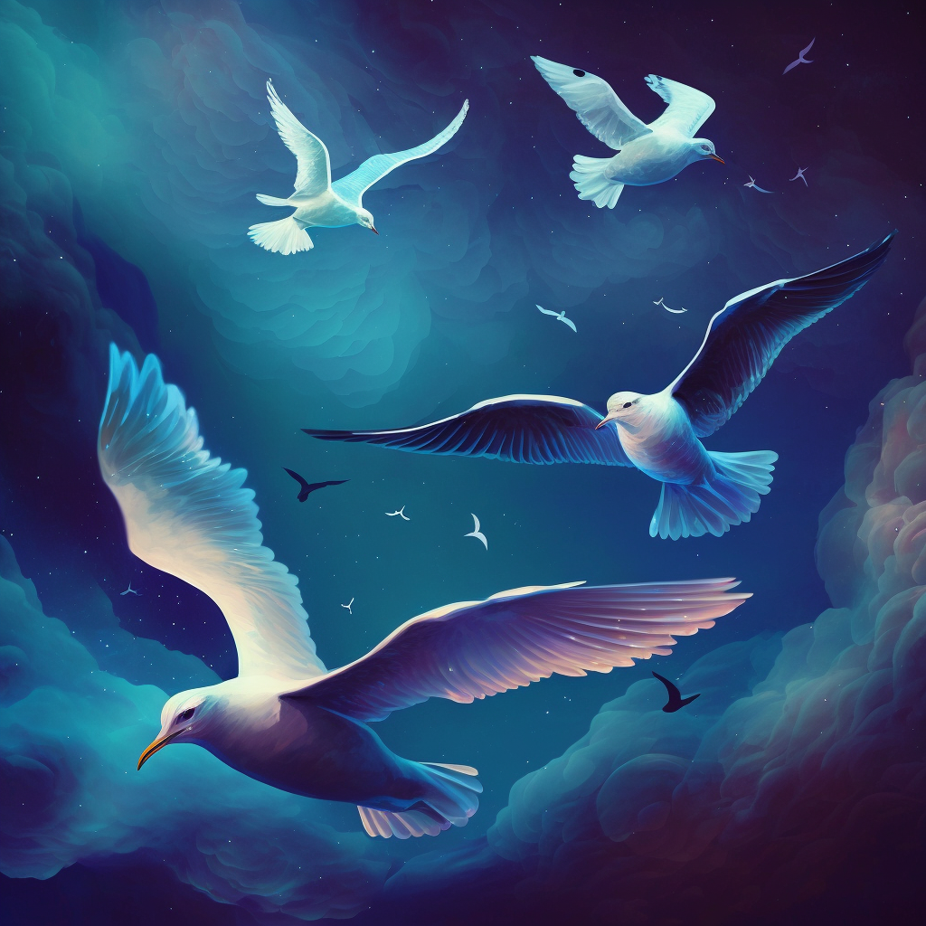 A flock of AI birds flying