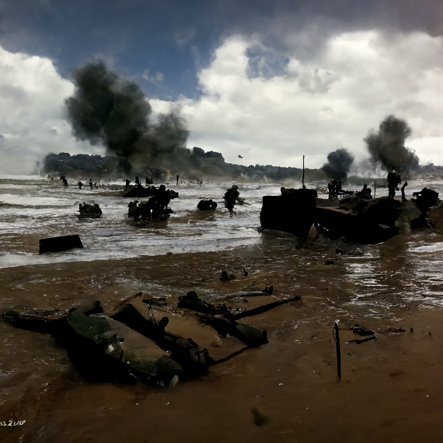 Allies getting out of the water and onto the beach.