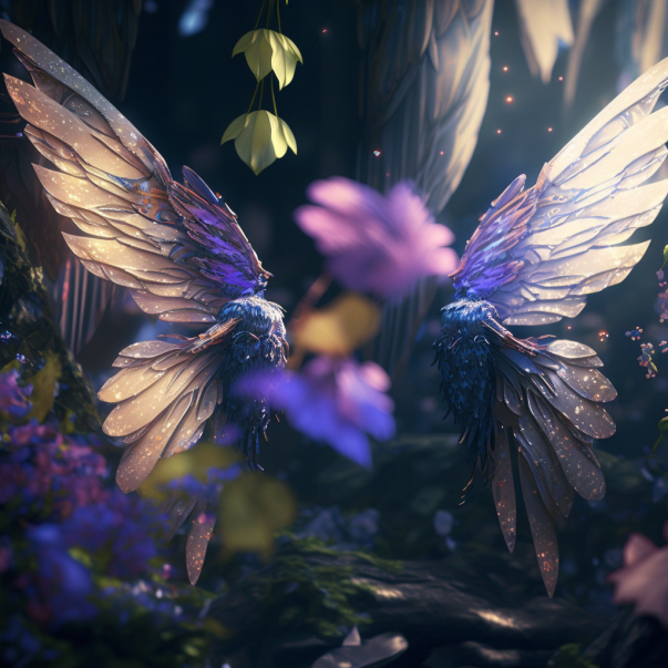 Flying fairies with long wings.