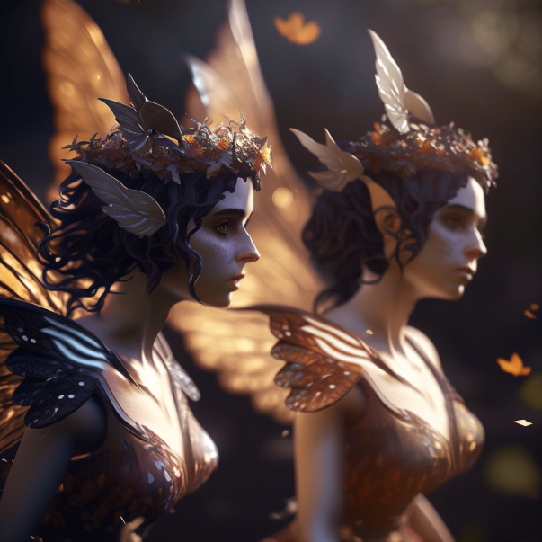 Two fairies, this time wearing brown outfits.