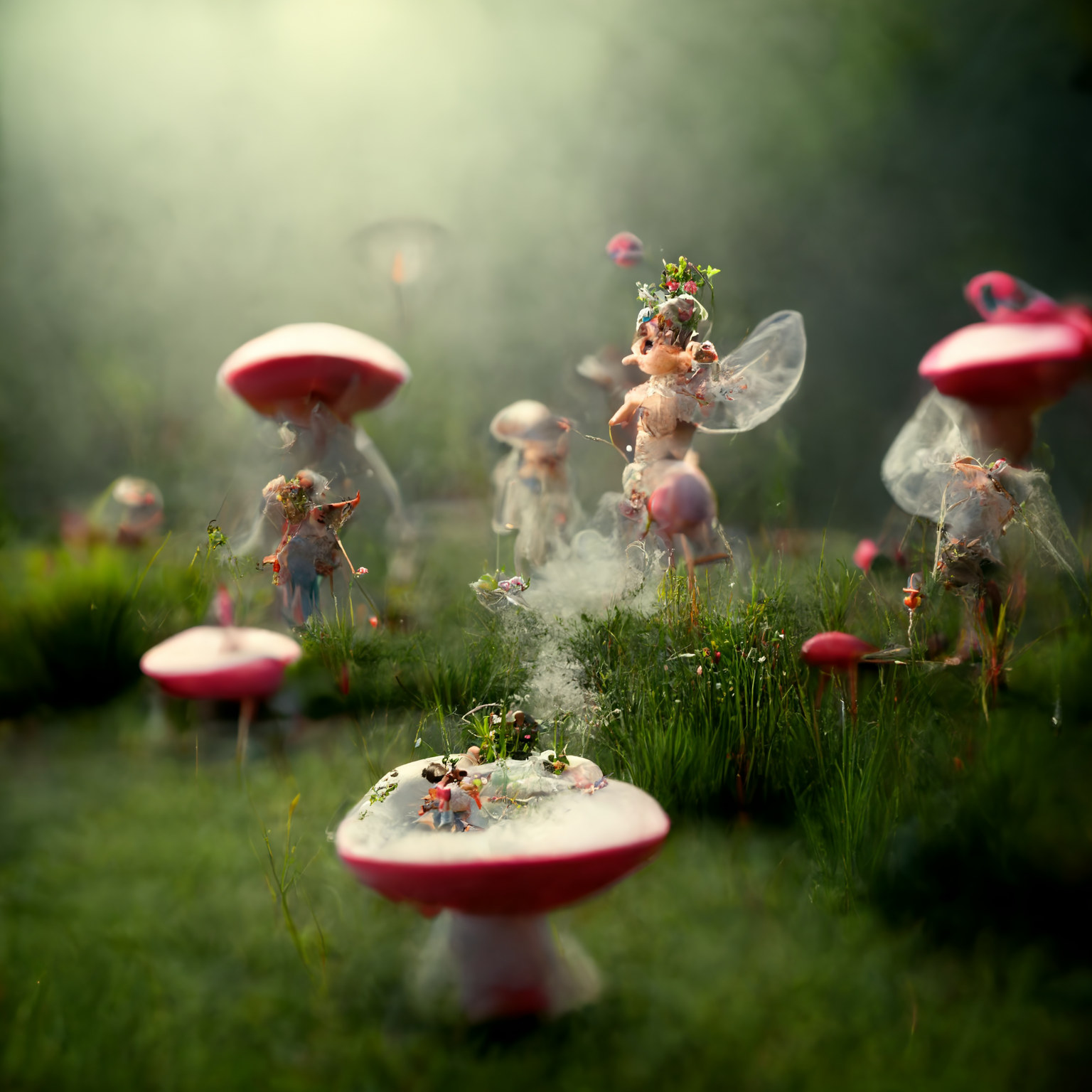 Fairies in the garden with toadstools.