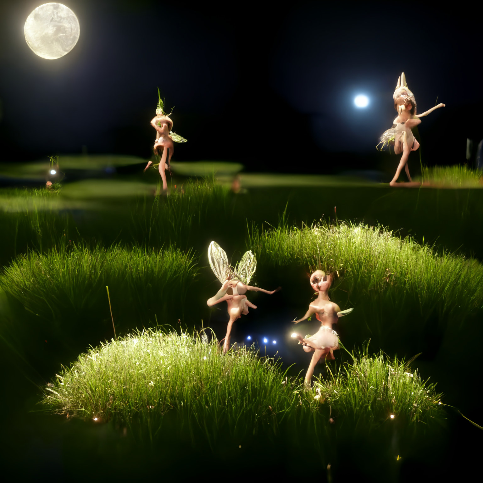 Fairies playing in the light of the moon.