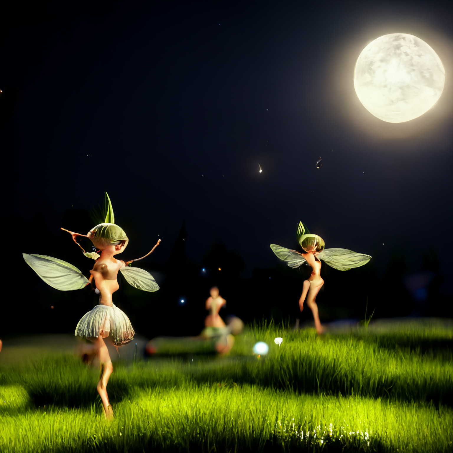 Flying fairies in moonlight.