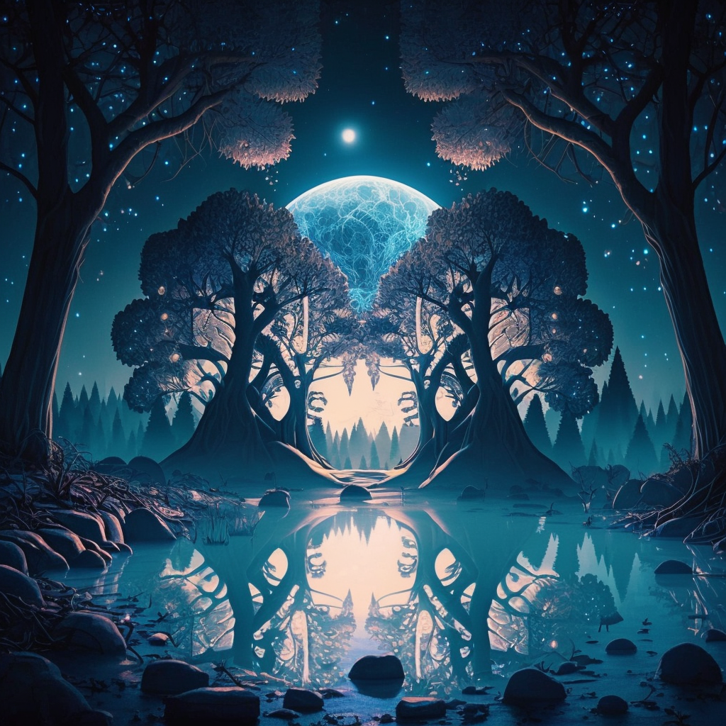 A magical fantasy forest.