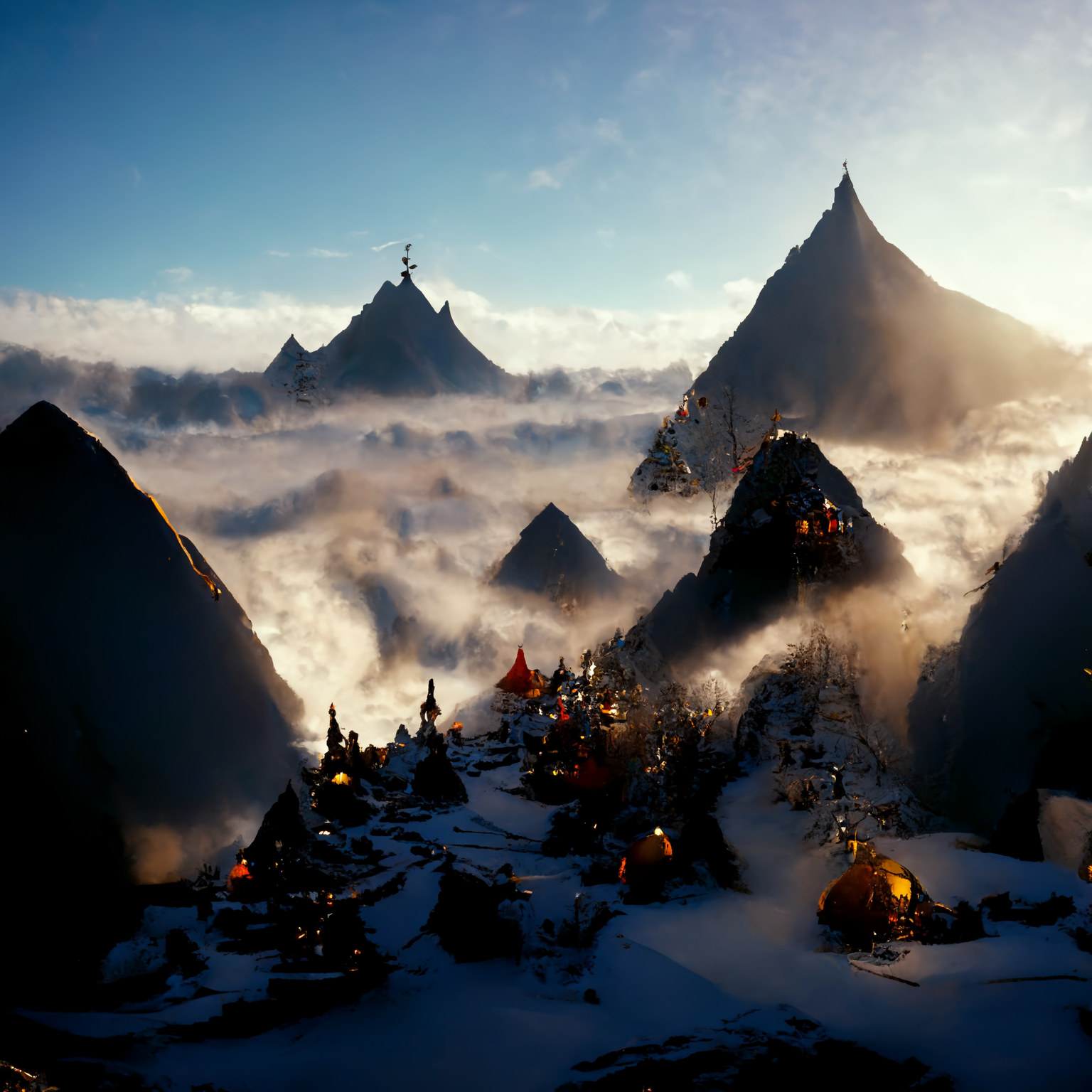 Mountains with campers of some kind.