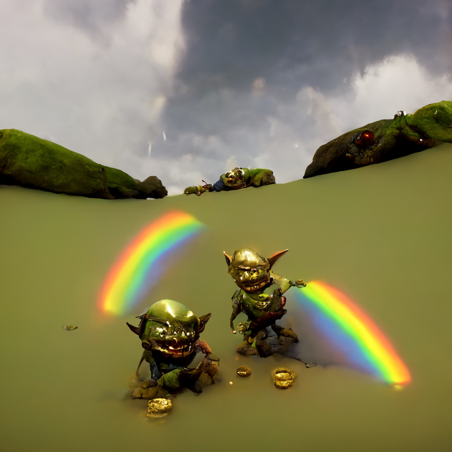 Rainbow and goblins after the gold.