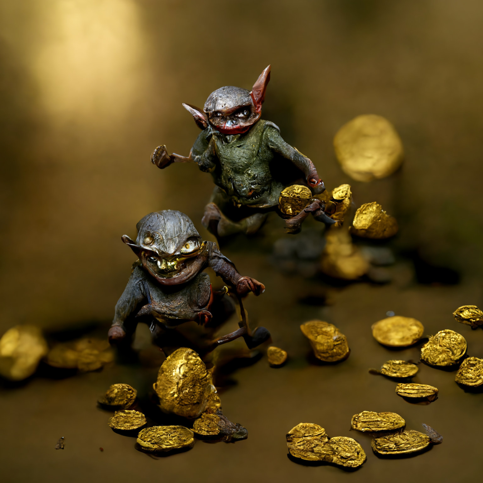 Goblins collecting the nuggets and gold coins.