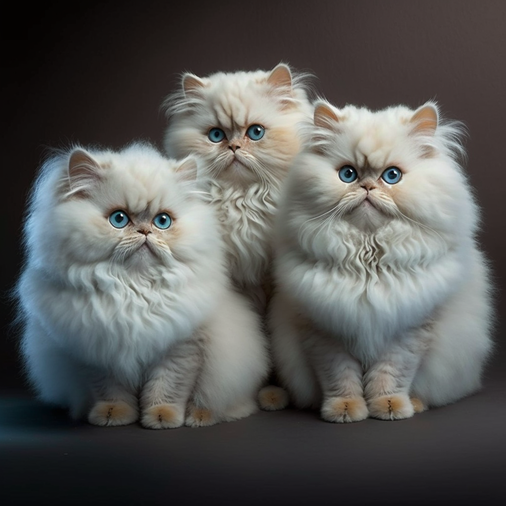 Three white fluffy cats.