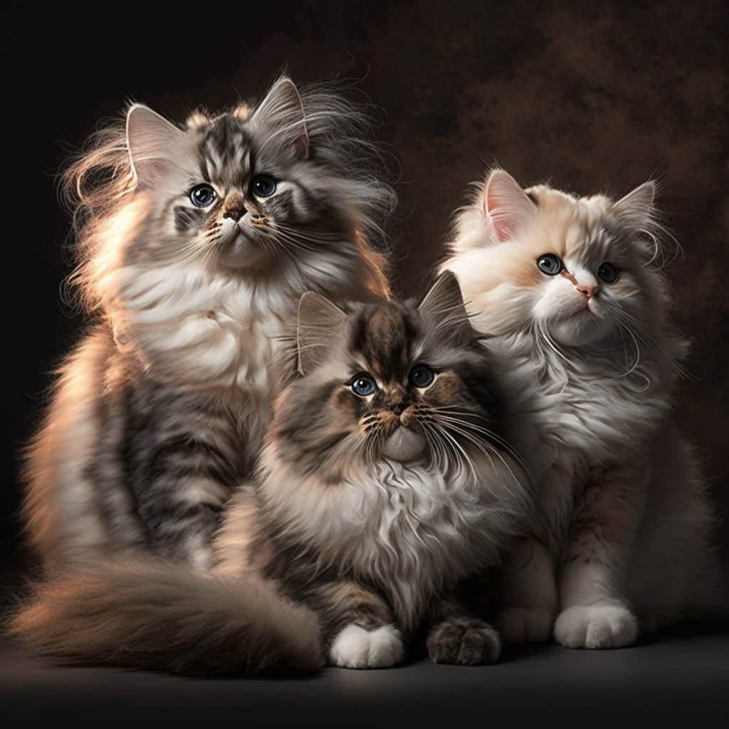 3 Grey brown cats together.