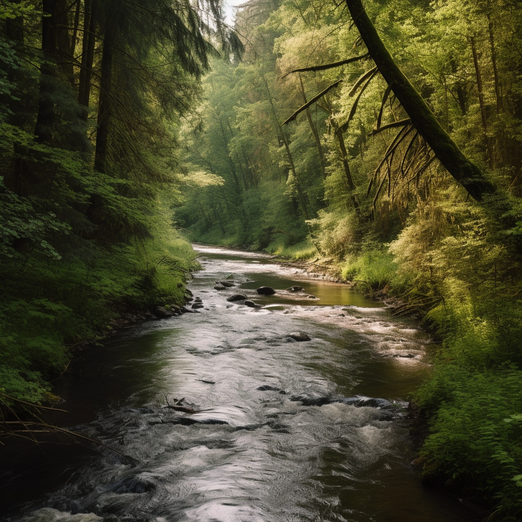 The river continues on its journey through the forest.