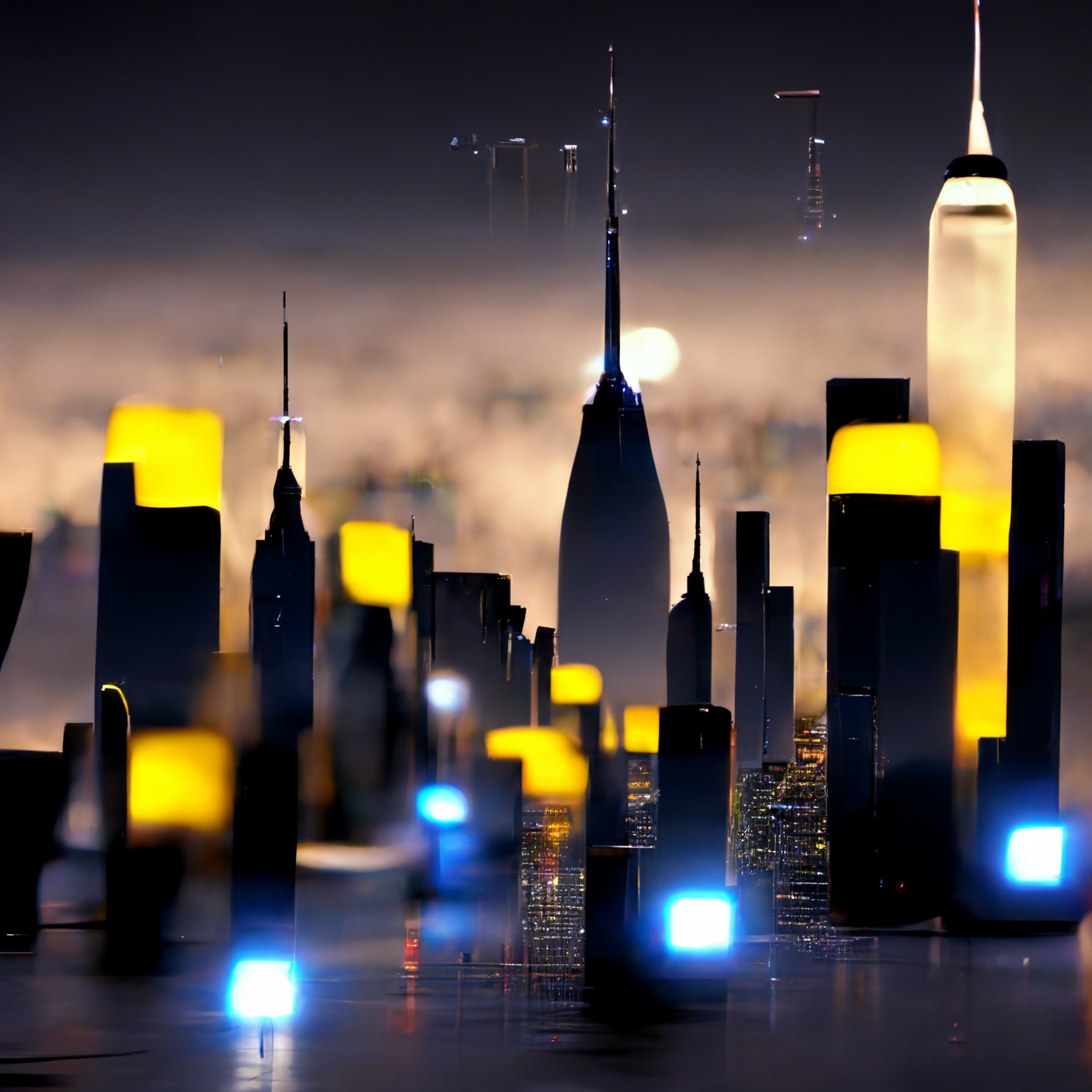 New York city in the future at night time.