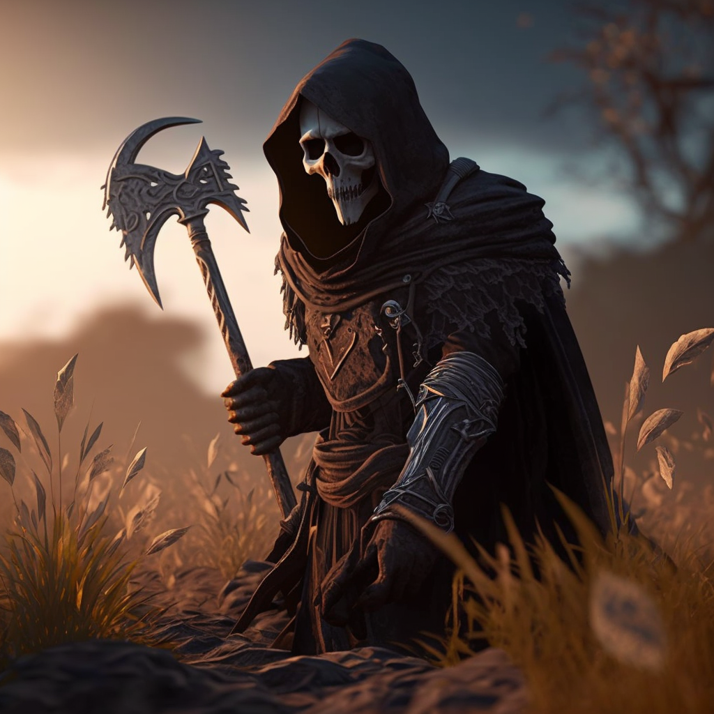 Art by an AI of the Grim reaper with scythe