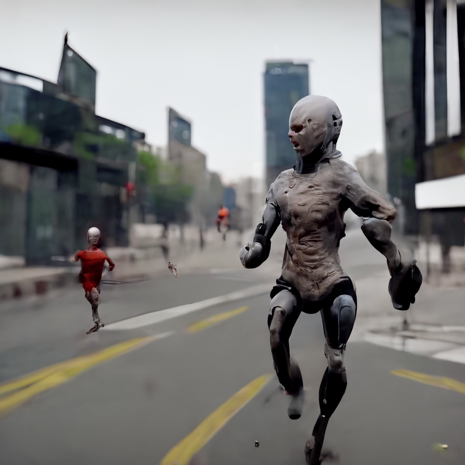 Running through the streets in the city - are the humanoids trying to escape?
