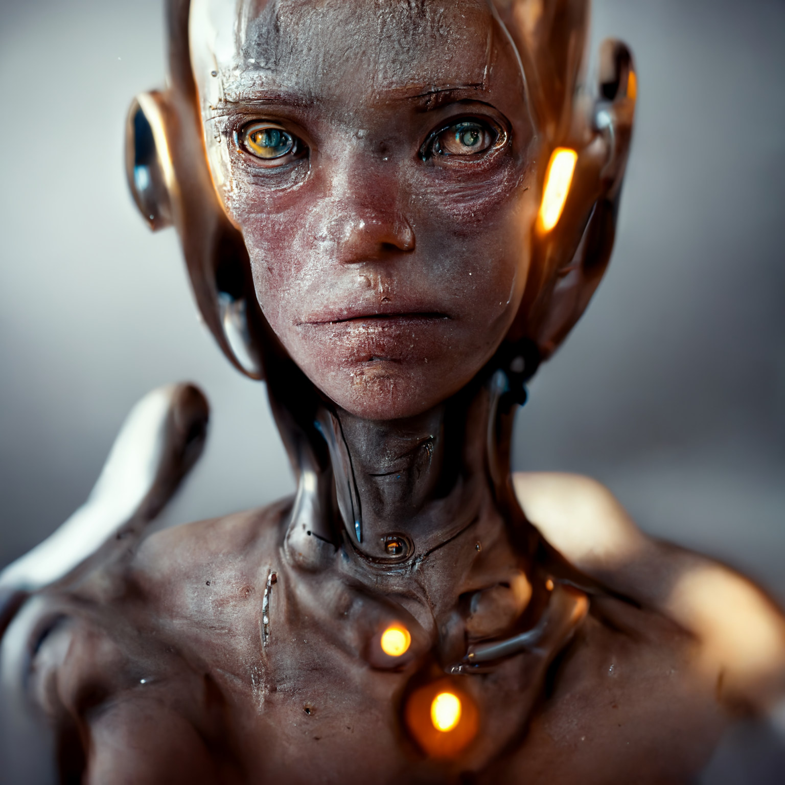 Facial shot of a classic looking AI generated art based humanoid.