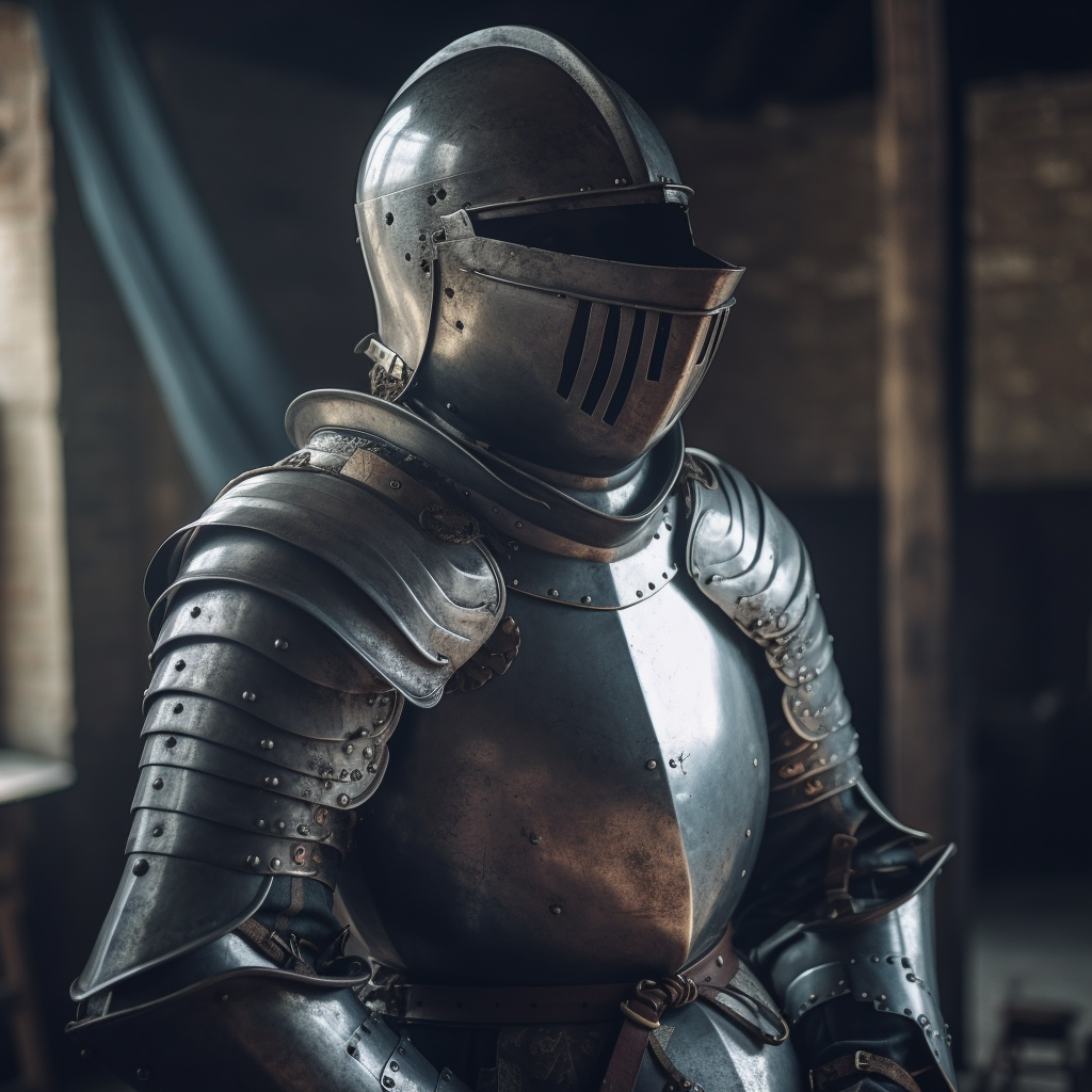 Chainmail, plate armor, helmets, and shields