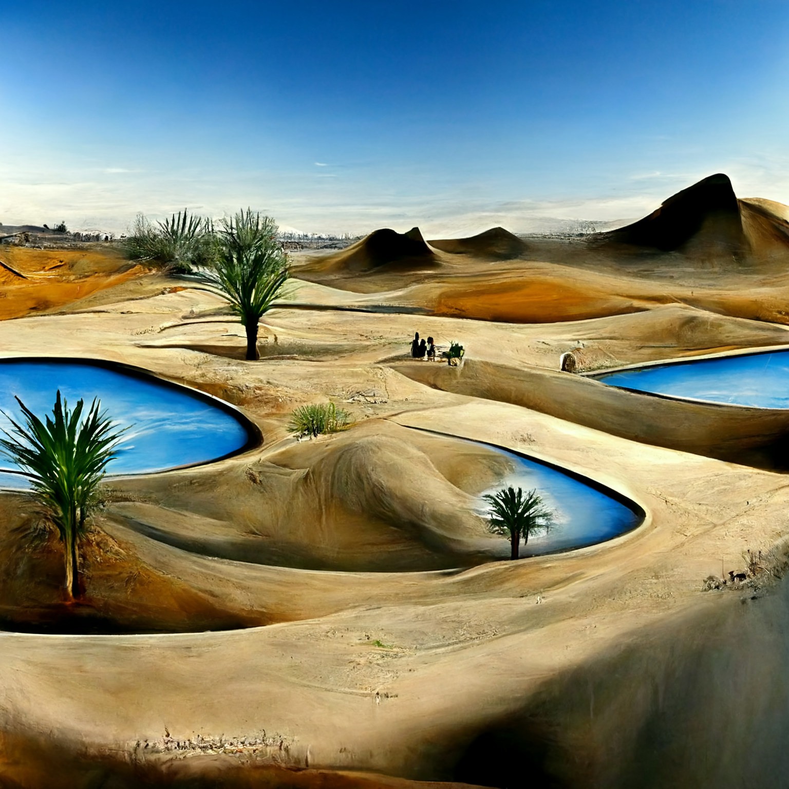 Visitors looking over an oasis for refreshment.