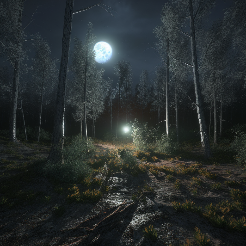 You can see the moon and forest floor