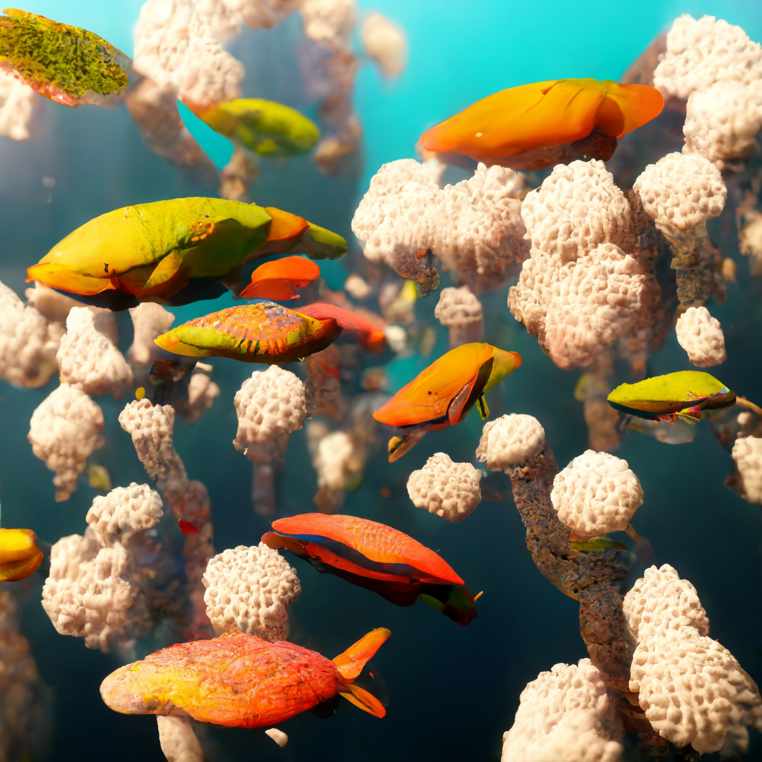 Fish seen swimming around the coral reef.