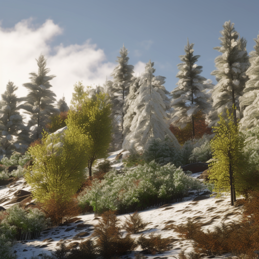 A mountain forest in the snow