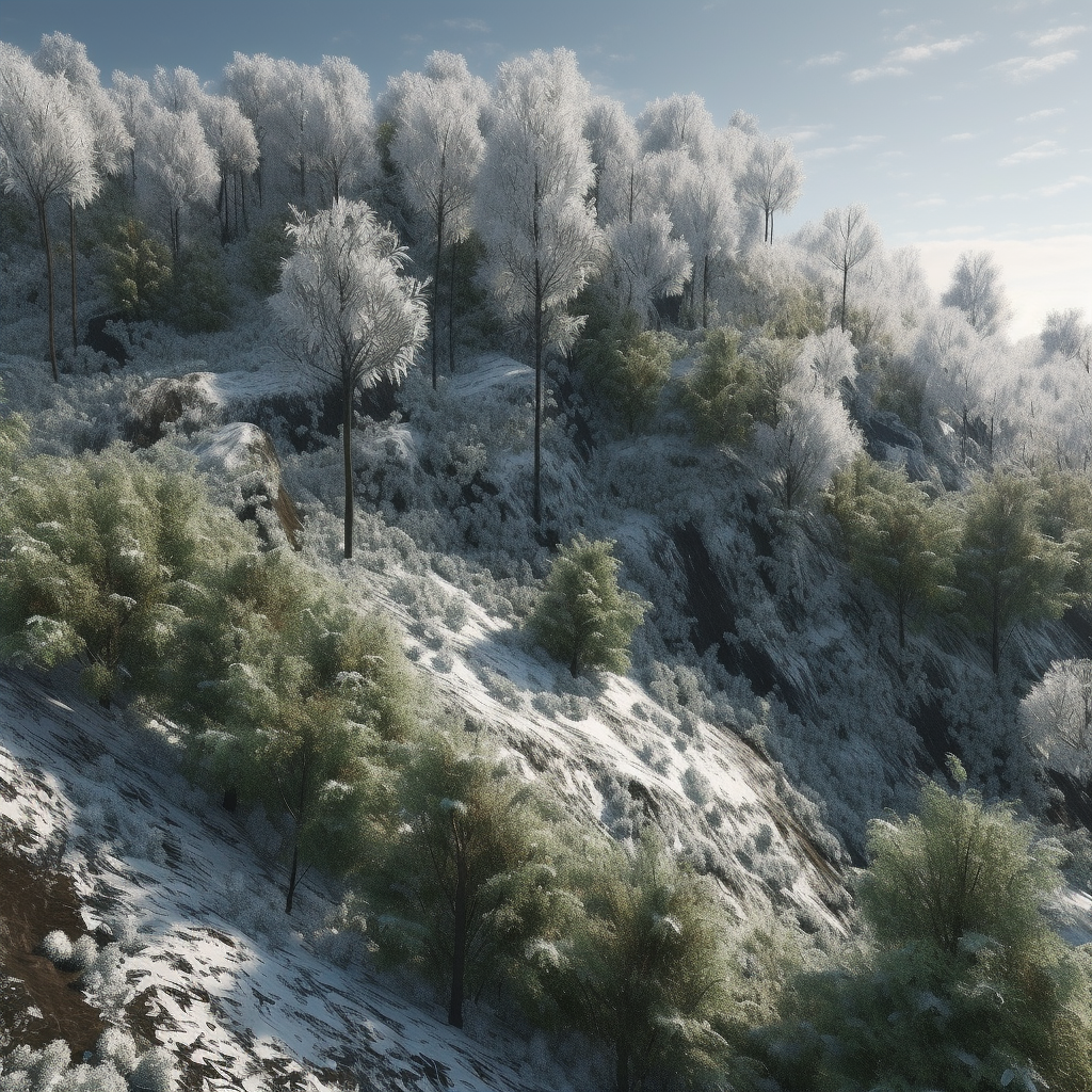 Shrubs and trees on the mountain.