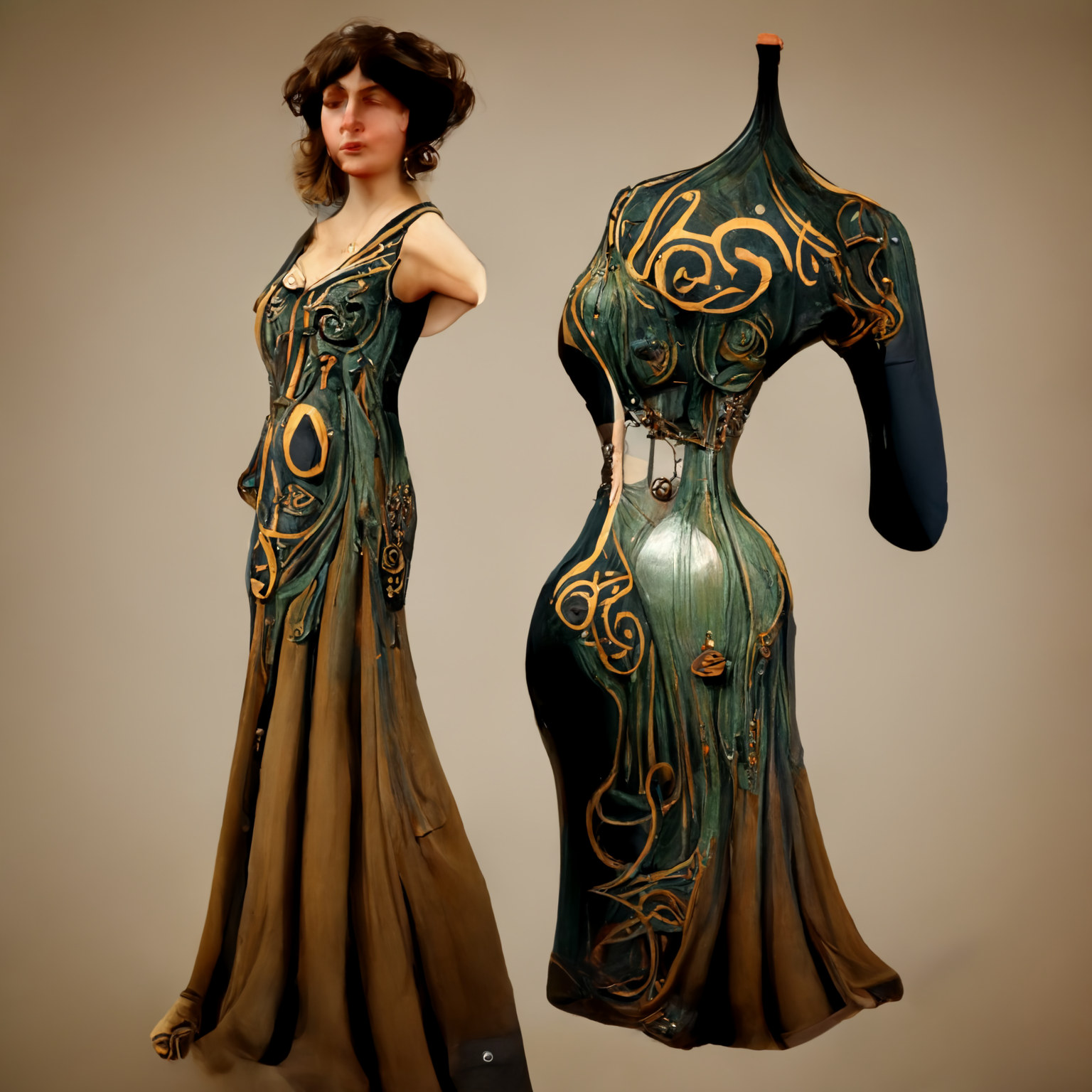 Lady in a green dress from the 1900s.