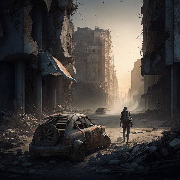 War scene by AI post apocalypse.