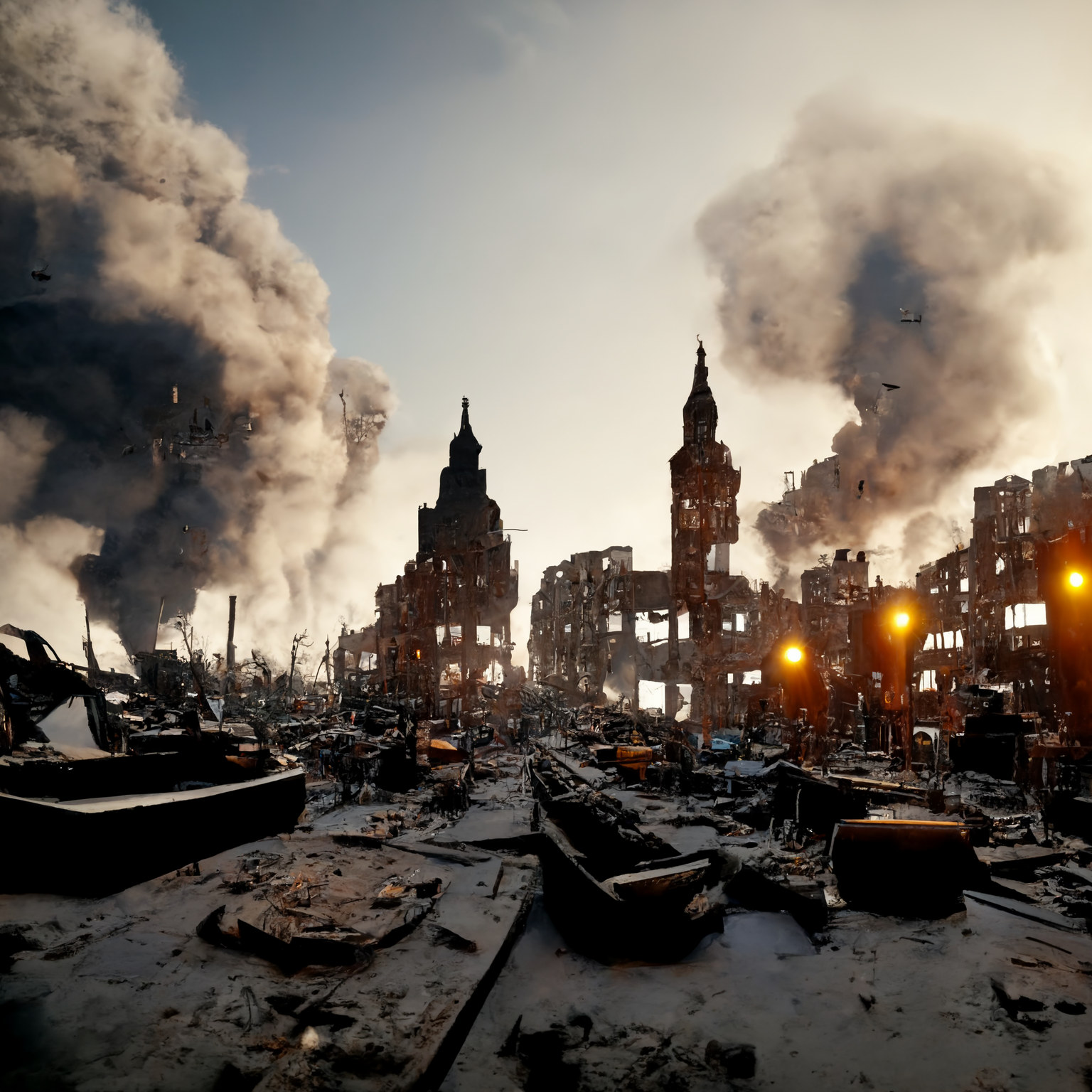 Refugees among the ruins.