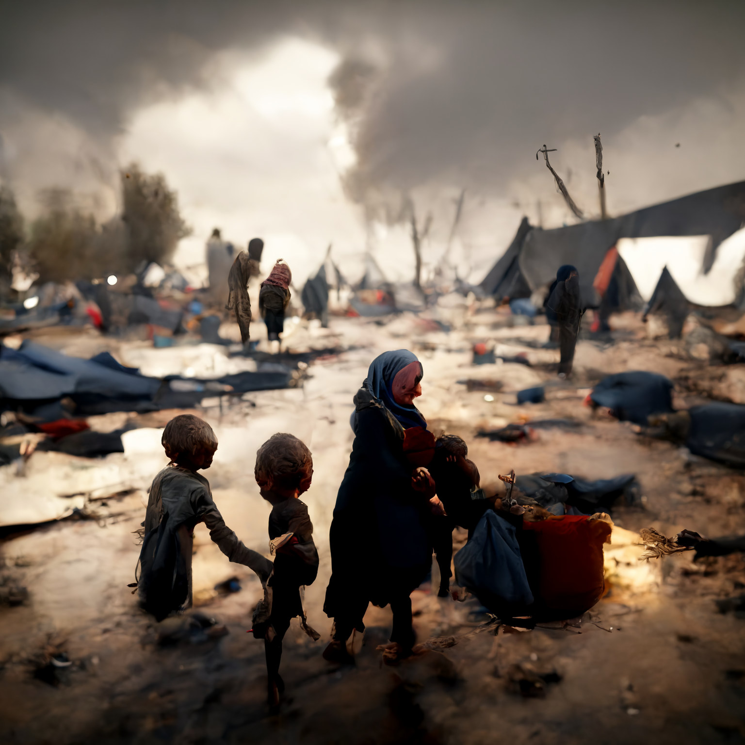 Women and children looking lost with nowhere to go to.