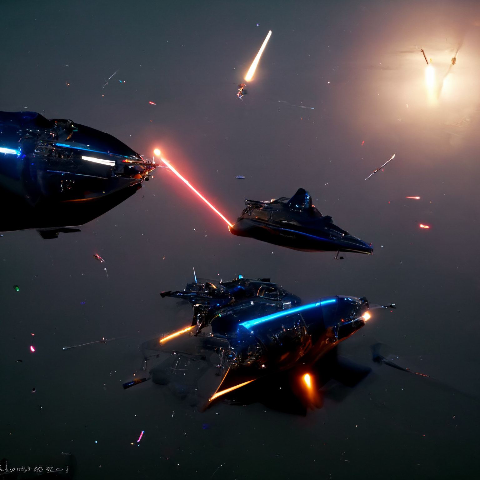 Gunships doing battle in deep space.
