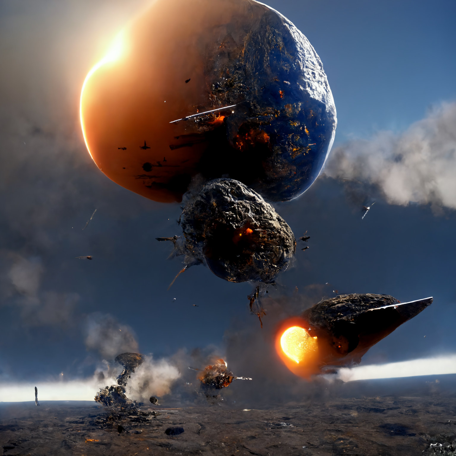 Planet surface attack from battling space alien race.
