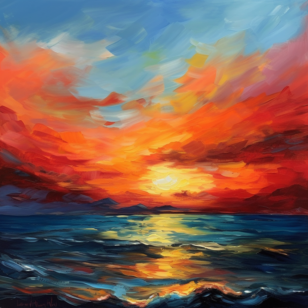 The composition of a sunset painting can vary.