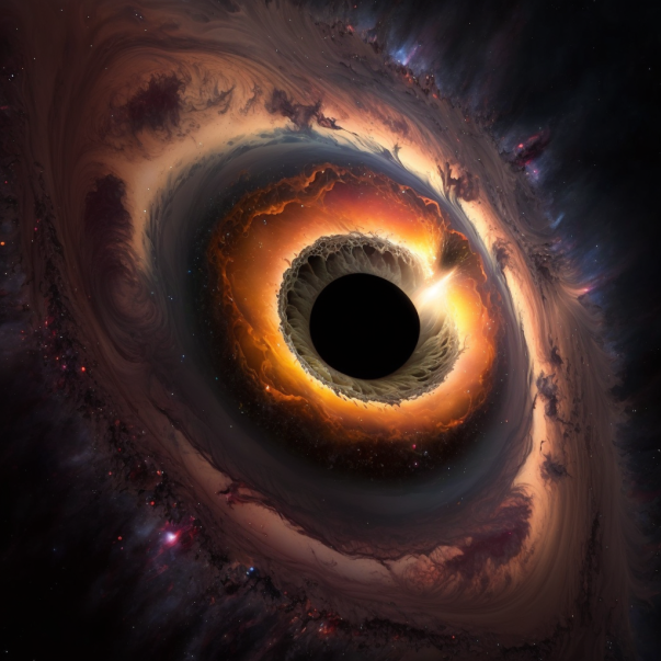 Black hole in galaxy hub.