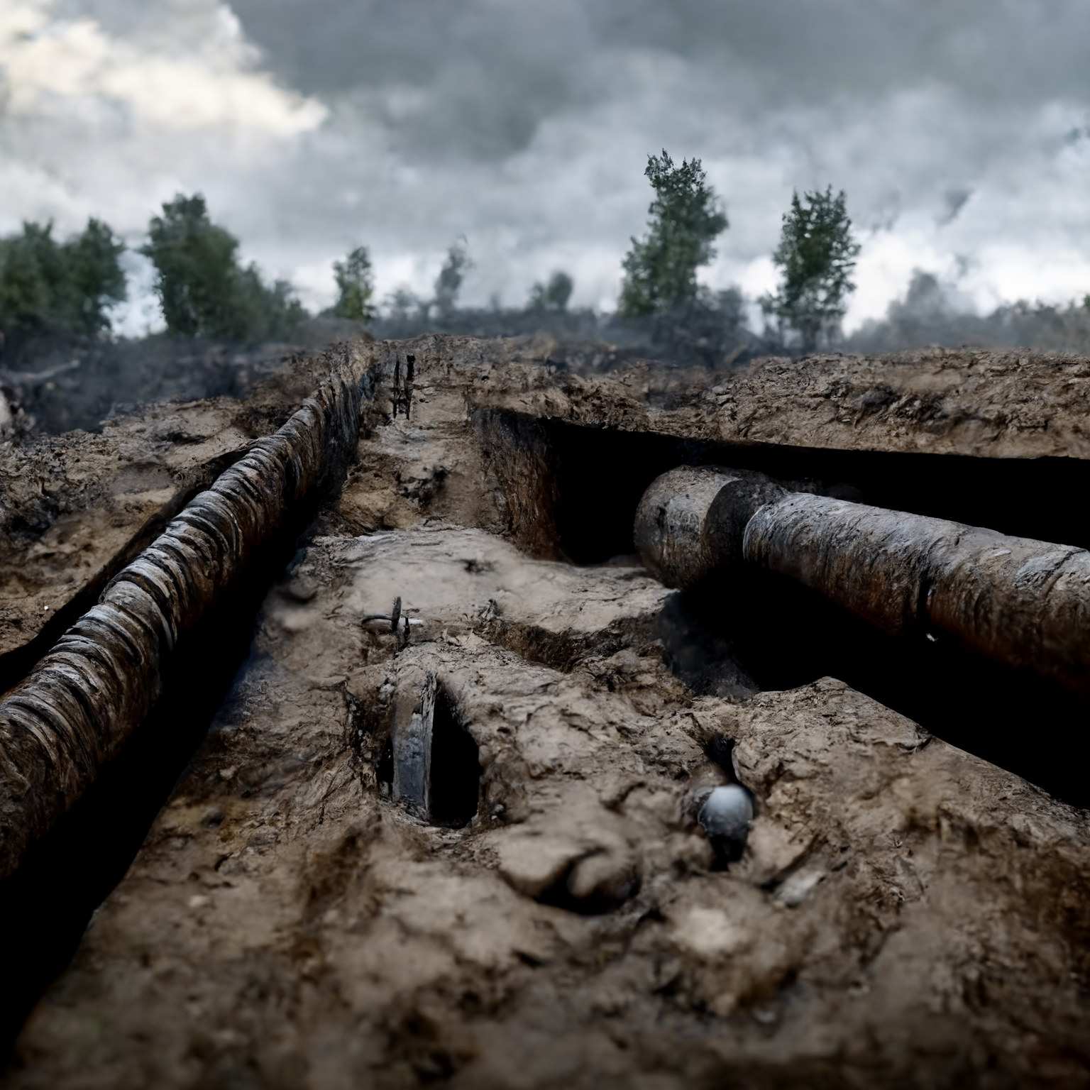 Wet and muddy filthy trench warfare.