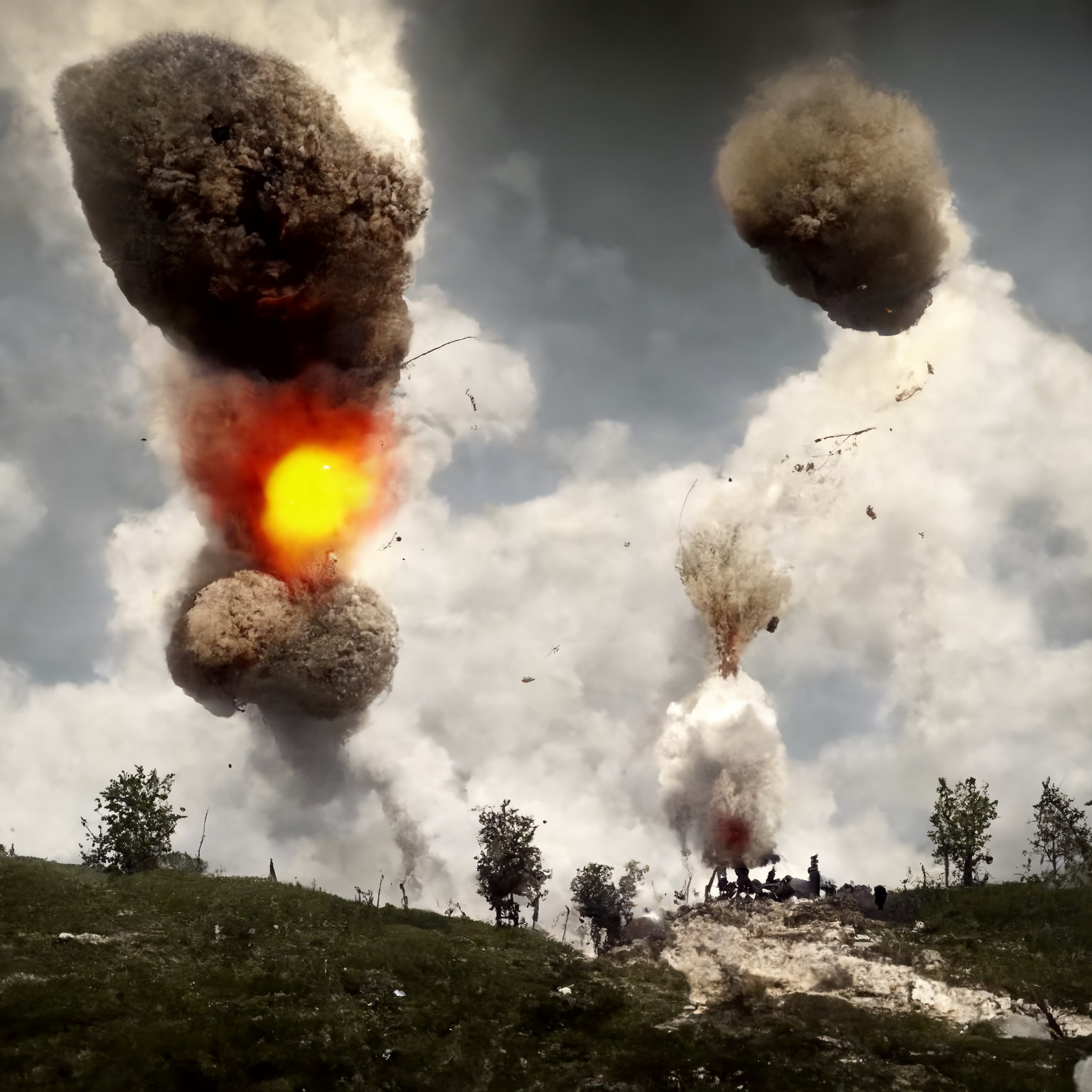 Hill with mine beneath it blowing up.