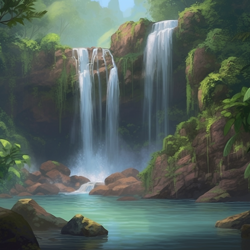 The damp, cool atmosphere near the waterfall.